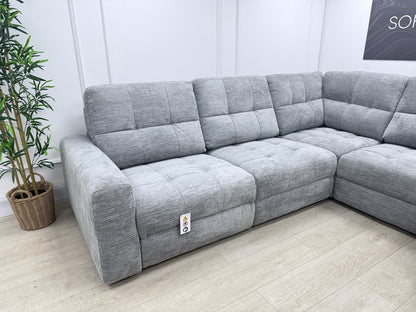DFS Steller Power Recliner Slider Corner Sofa In Mist Grey Fabric