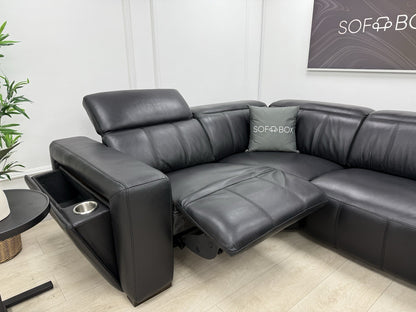 DFS Crusade Heated Recliner Corner Sofa Black Leather