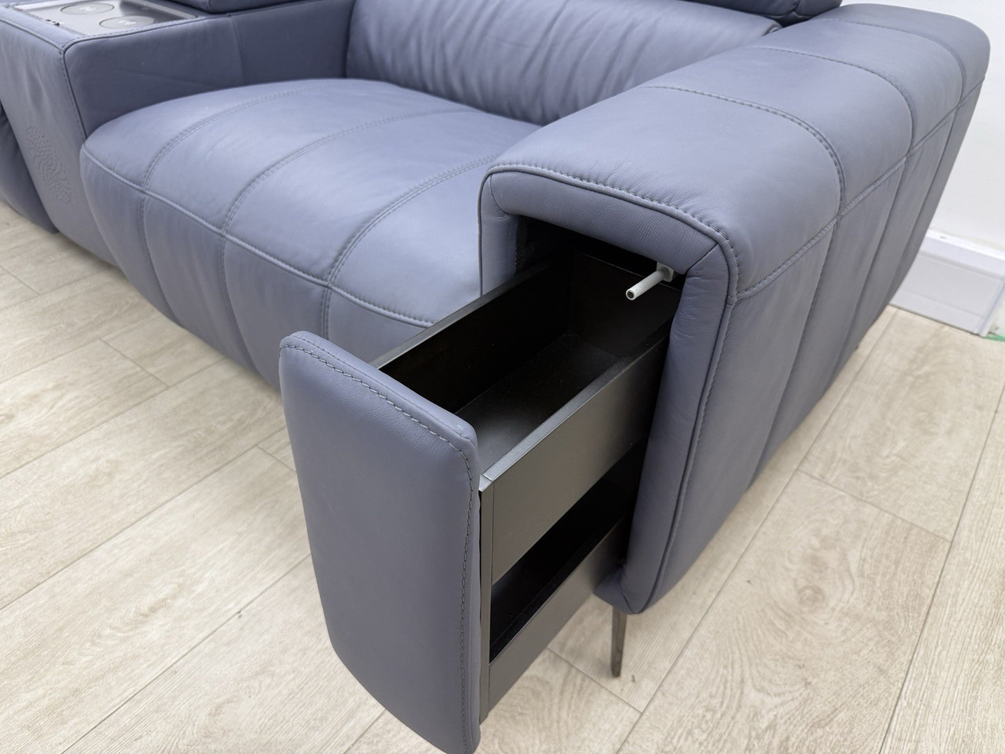 DFS Showcase 3 Seater Power Recliner Cinema Sofa In Denim Leather Fabric