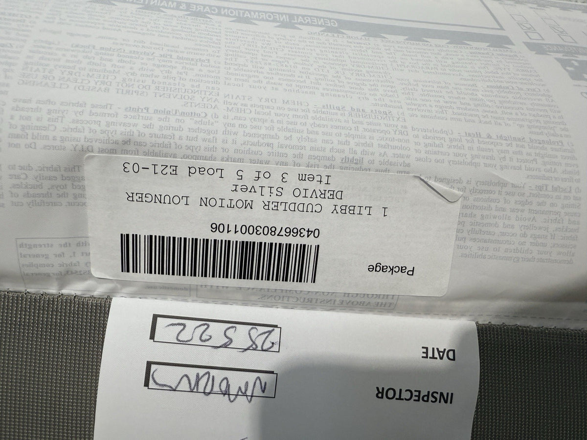 DFS New Libby Motion Cuddler Chair In Silver Fabric