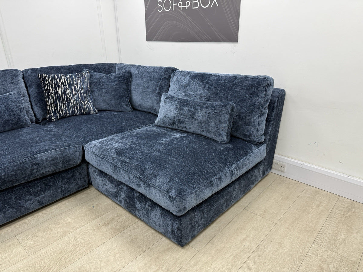 Sofology Bellagio Large U Shape Sofa In Luxury Deep Pile Chenille Denim Fabric
