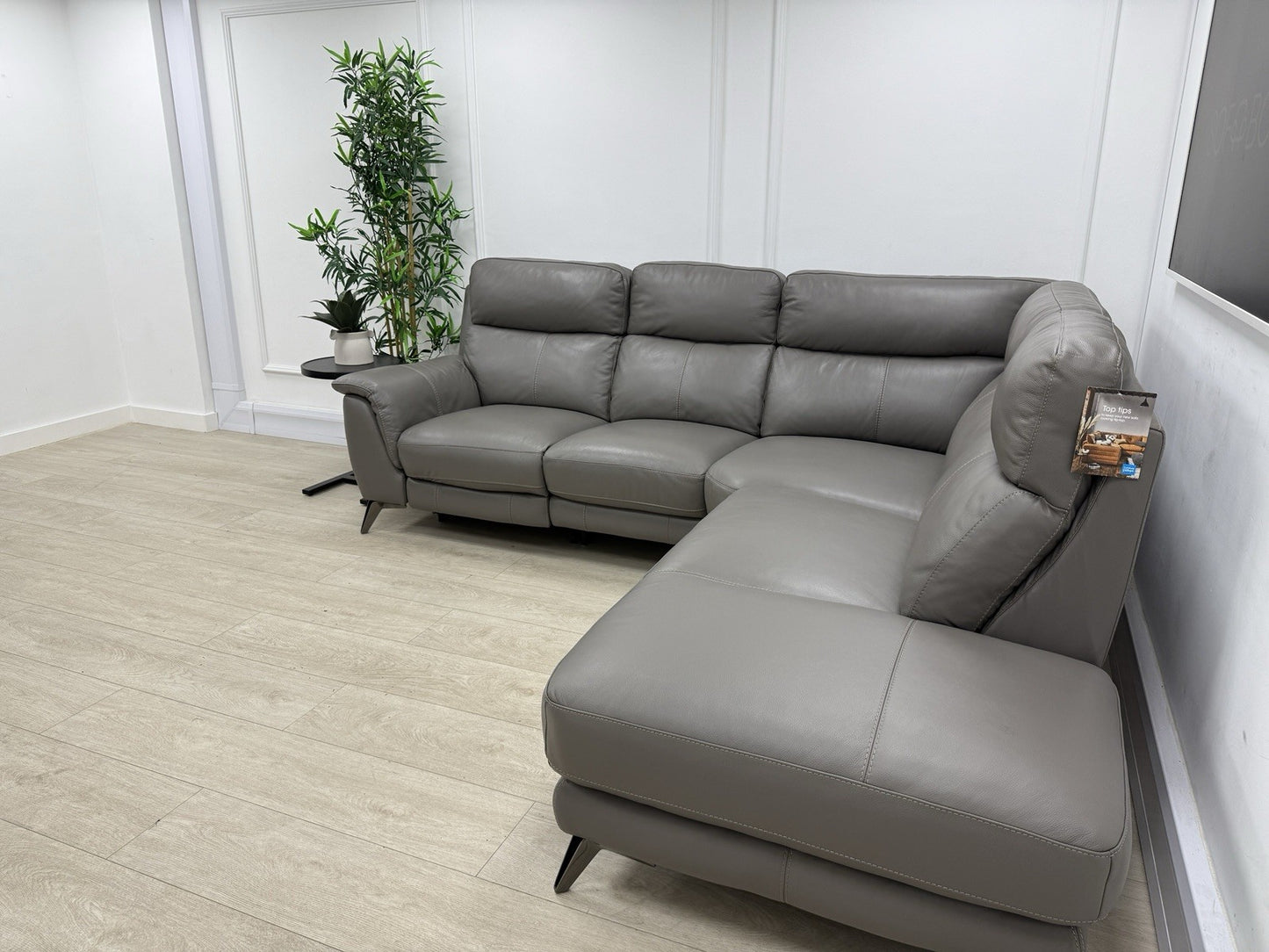 Furniture Village Contempo Power Recliner Corner Sofa &amp; Footstool Grey Leather