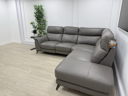 Furniture Village Contempo Power Recliner Corner Sofa &amp; Footstool Grey Leather