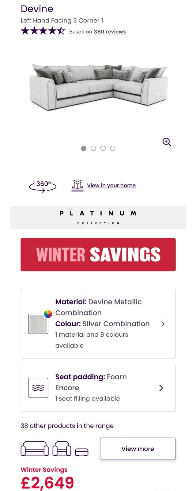 DFS Devine Corner Sofa In Grey