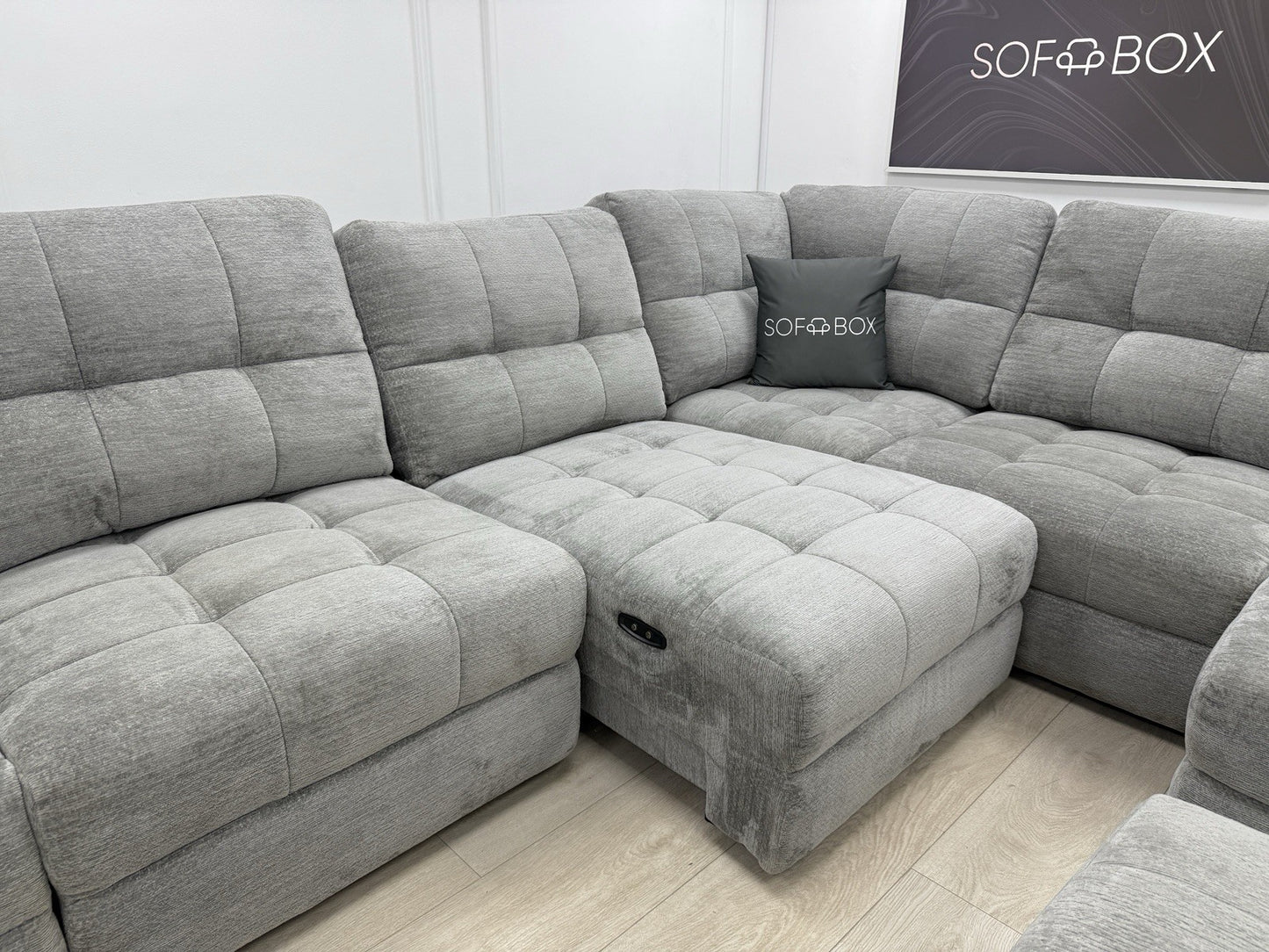 DFS Steller Corner Sofa & Footstool In Mist Grey