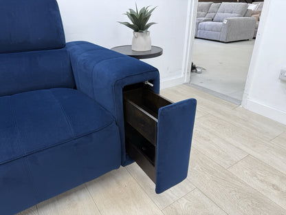 DFS Showcase Power Recliner Chair With Arm Console Cinesound In Blue