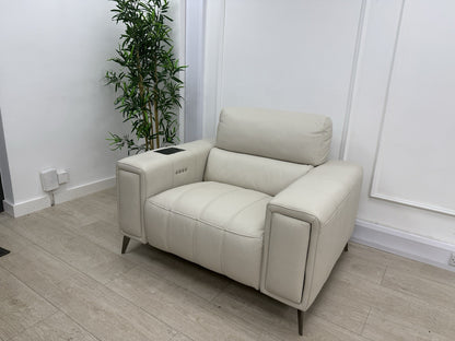 DFS Showcase Power Recliner Chair With Arm Console In Frost Leather