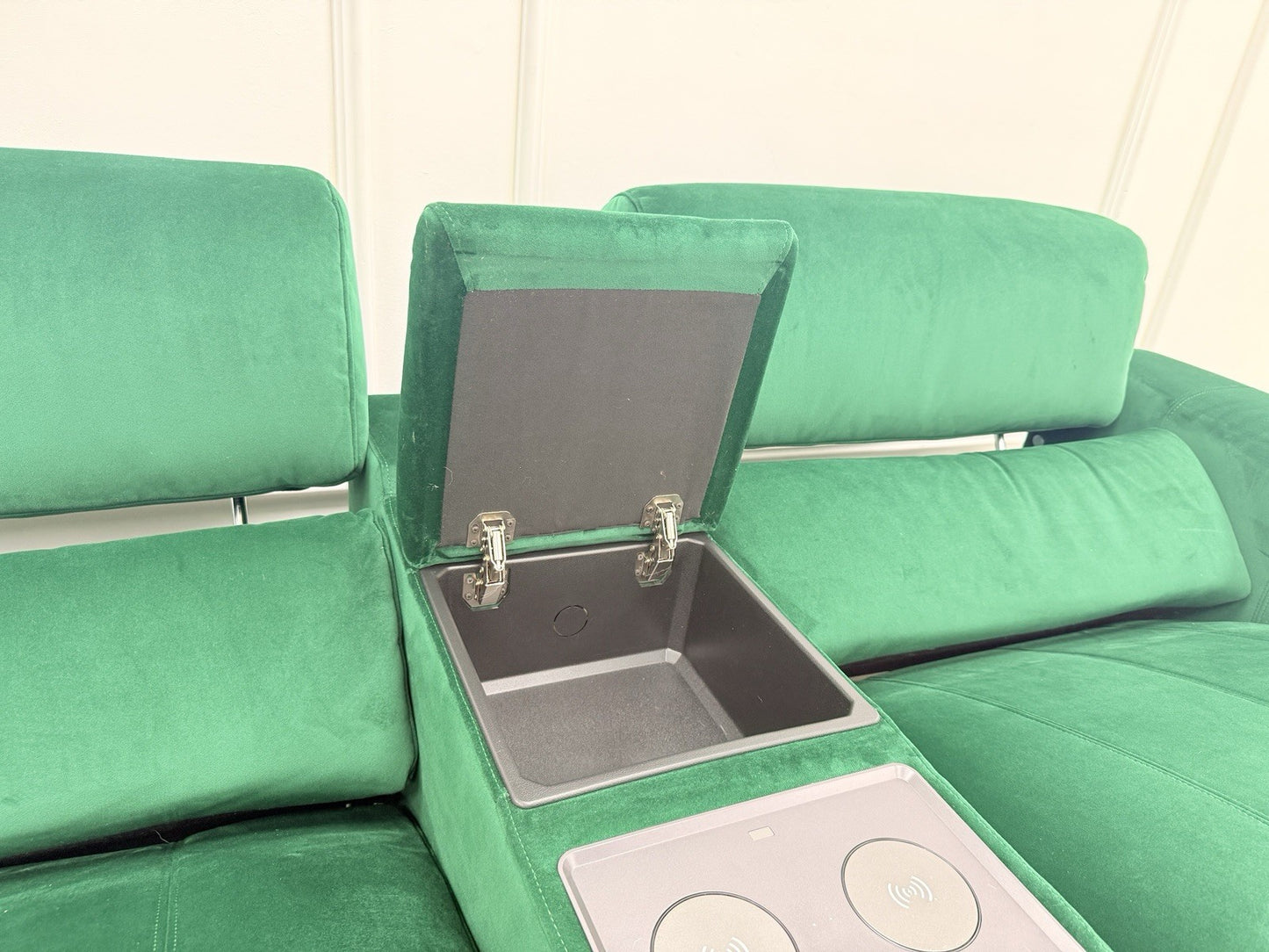 DFS Showcase 3 Seater Power Recliner Cinema Sofa In Emerald Green Fabric