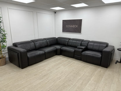 DFS Crusade Heated Power Recliner Corner Sofa Black Leather Smart Console Unit