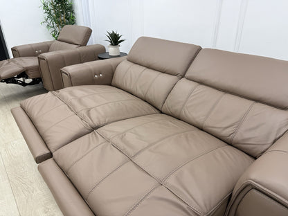 DFS Torren 3 Seater Power Recliner Sofa & Chair Set In Borelli Fawn Leather