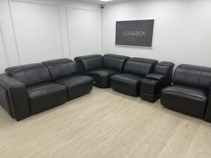 DFS Crusade Heated Power Recliner Corner Sofa Black Leather Smart Console Unit