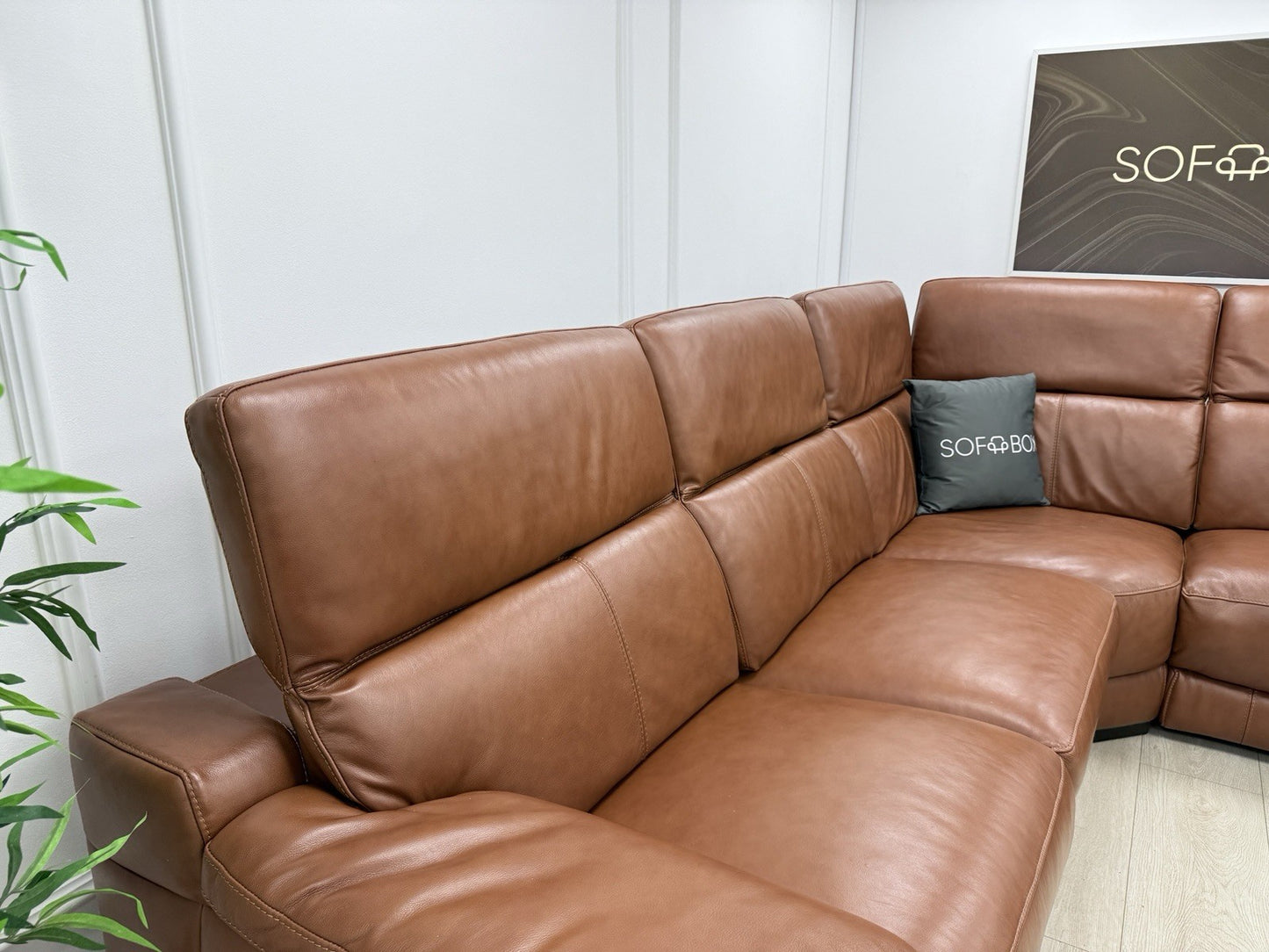 Sofology Laurence Power Recliner Corner Sofa In Tan Leather