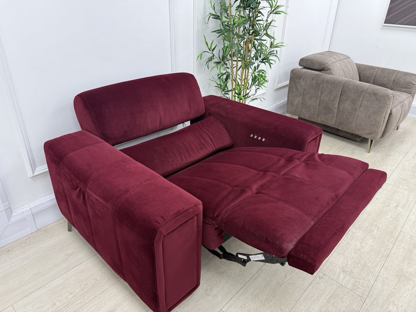 DFS Showcase Power Recliner Chair in Boutique Plum Velvet Fabric