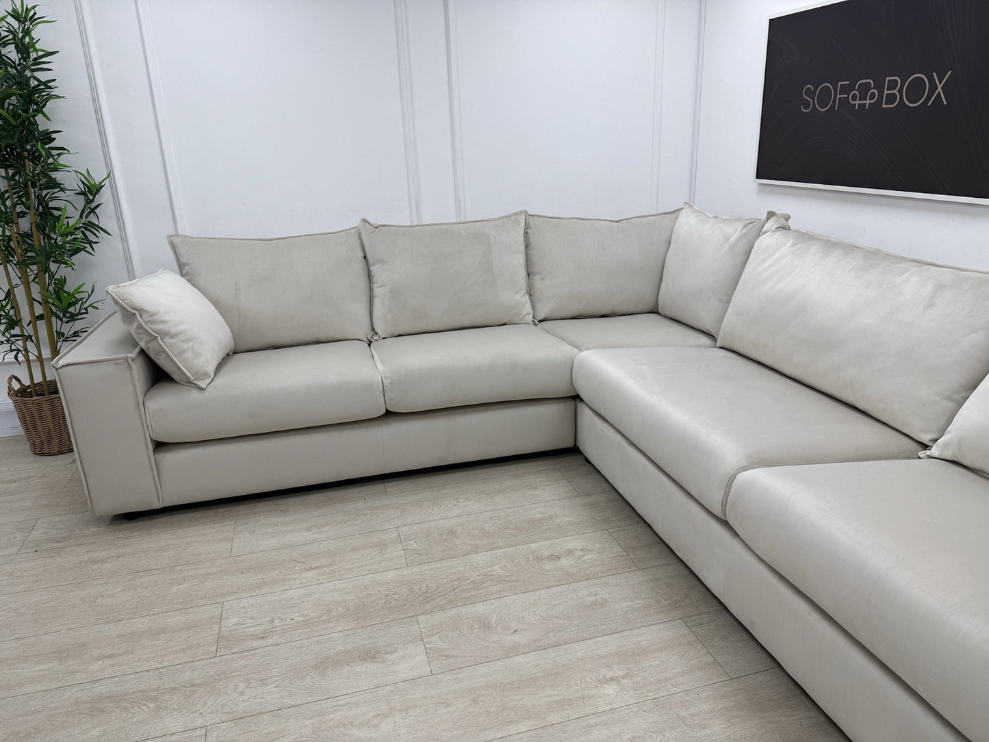 DFS Lovise Velvet XL Corner Sofa In Cream