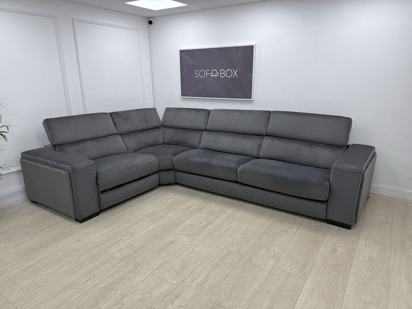 DFS Wander Power Recliner Corner Sofa Bed In Velvet Charcoal Fabric