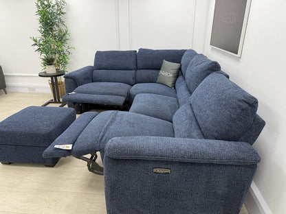 DFS Arwen Power Recliner Corner Sofa Right Hand Facing & Footstool Set In Navy