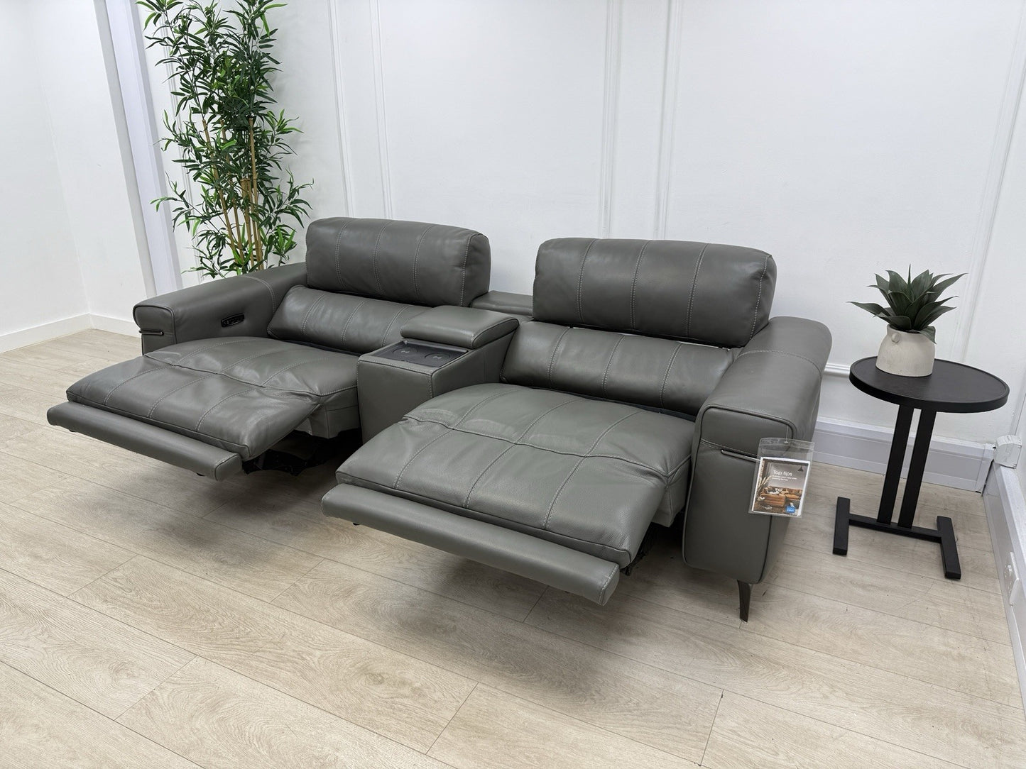 Furniture Village Homestage 3 Seater Power Recliner Media Sofa In Grey Leather