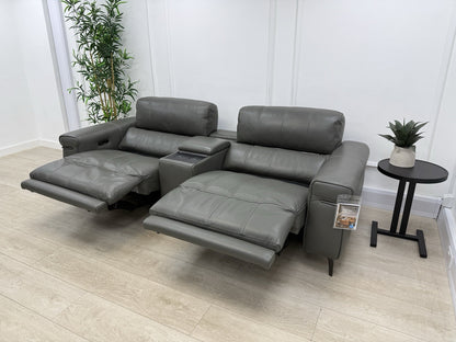 Furniture Village Homestage 3 Seater Power Recliner Media Sofa In Grey Leather