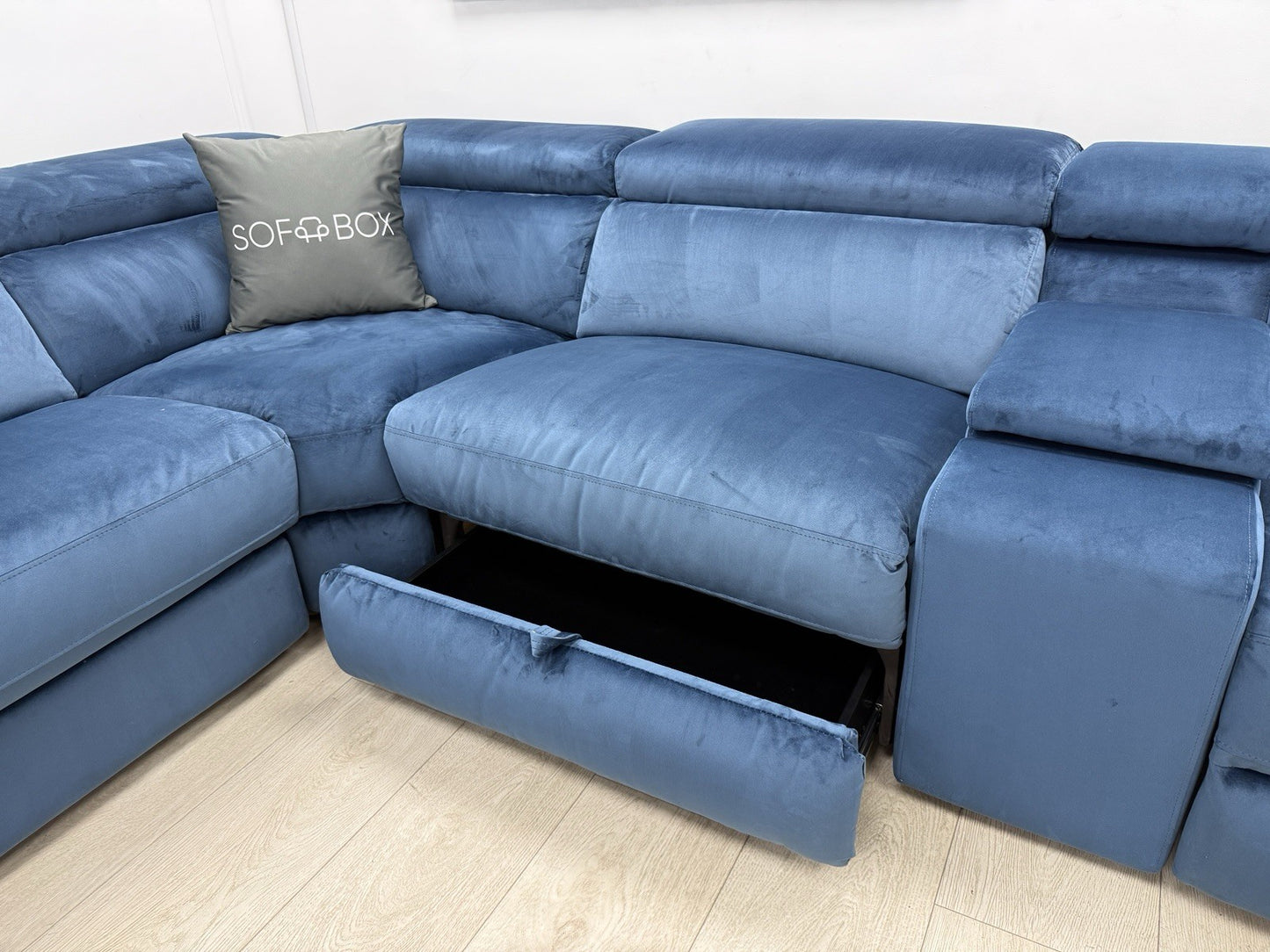 DFS Wander Velvet Power Recliner 3 Corner Sofa Bed 2 In Navy Blue