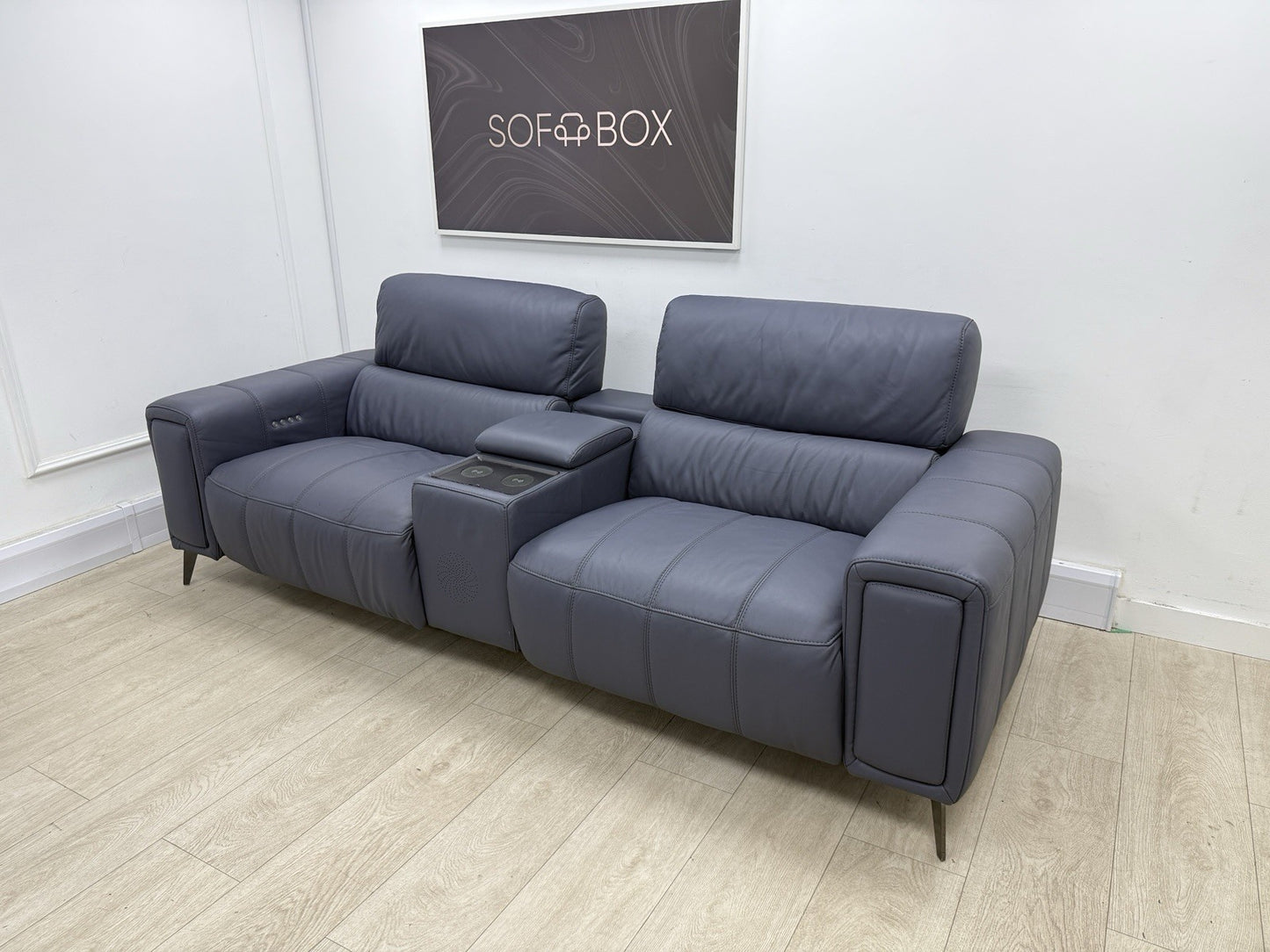 DFS Showcase 3 Seater Power Recliner Cinema Sofa In Denim Leather Fabric