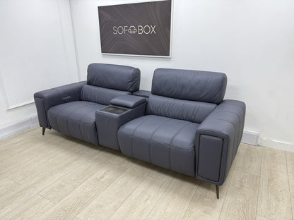 DFS Showcase 3 Seater Power Recliner Cinema Sofa In Denim Leather Fabric