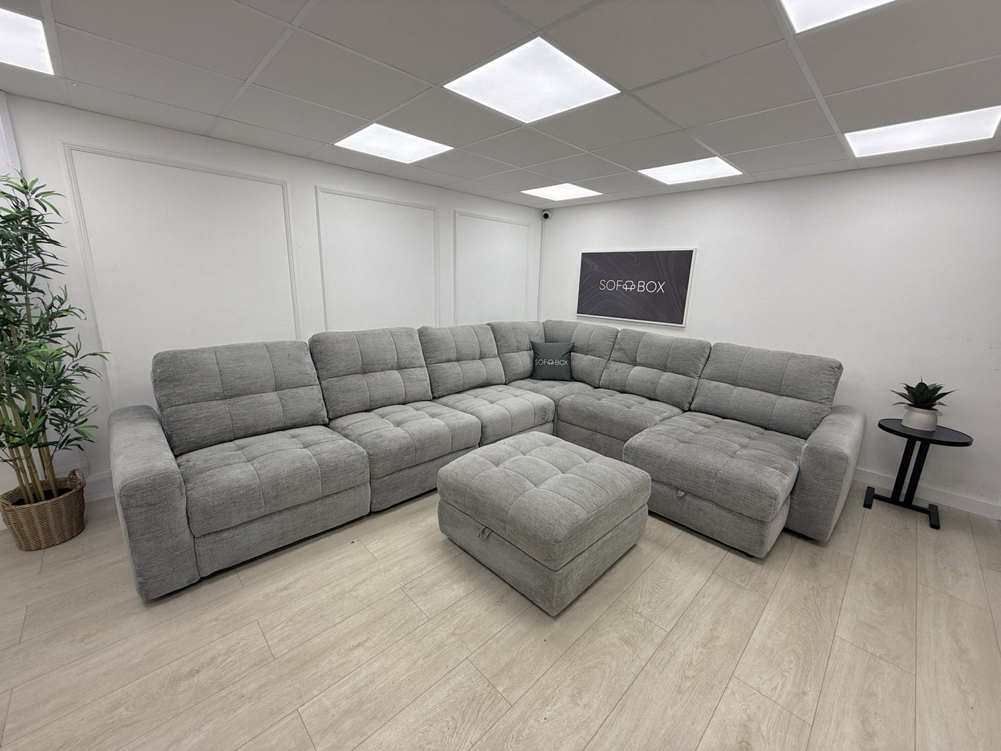DFS Steller Corner Sofa & Footstool In Mist Grey