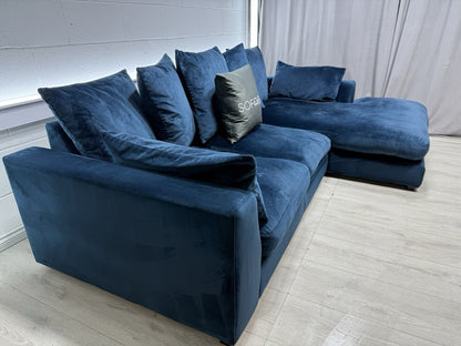 DFS Plush Velvet Small Chaise Sofa In Blue