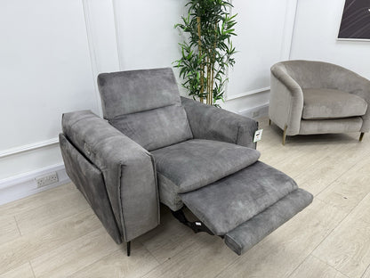 DFS Venosa Heated/Memory/Power Recliner Chair In Smoke Grey Fabric