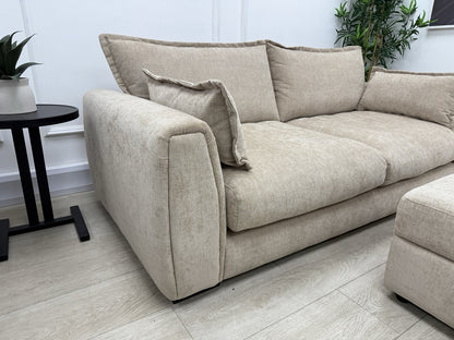 DFS Somerford 3 Seater Sofa, Armchair & Footstool In Mink Fabric