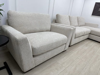 Next L Shape Sofa & Cuddle Chair Set In Chunky Cross Weave Oatmeal Fabric
