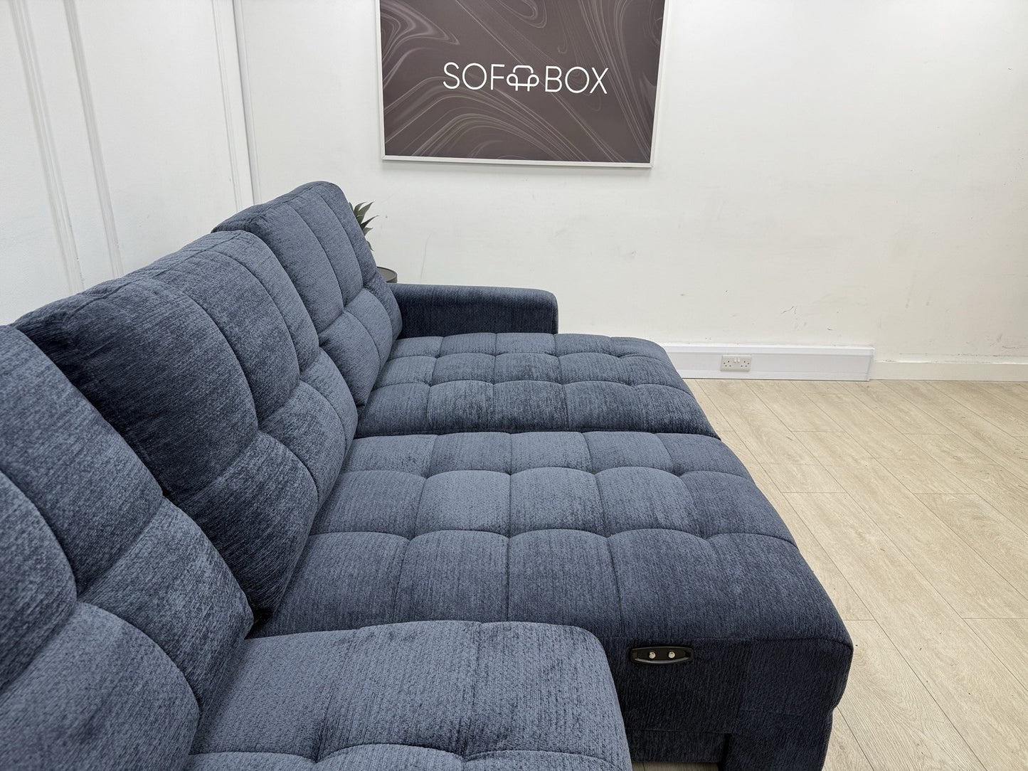 DFS Steller Power Recliner 3 Seater L Shape Sofa In Midnight Navy Fabric