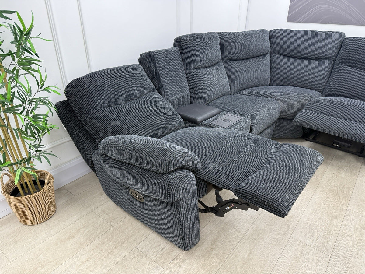 La-Z-Boy New Tamla Power/Headrest/Lumbar Corner Sofa & Console Unit In Black