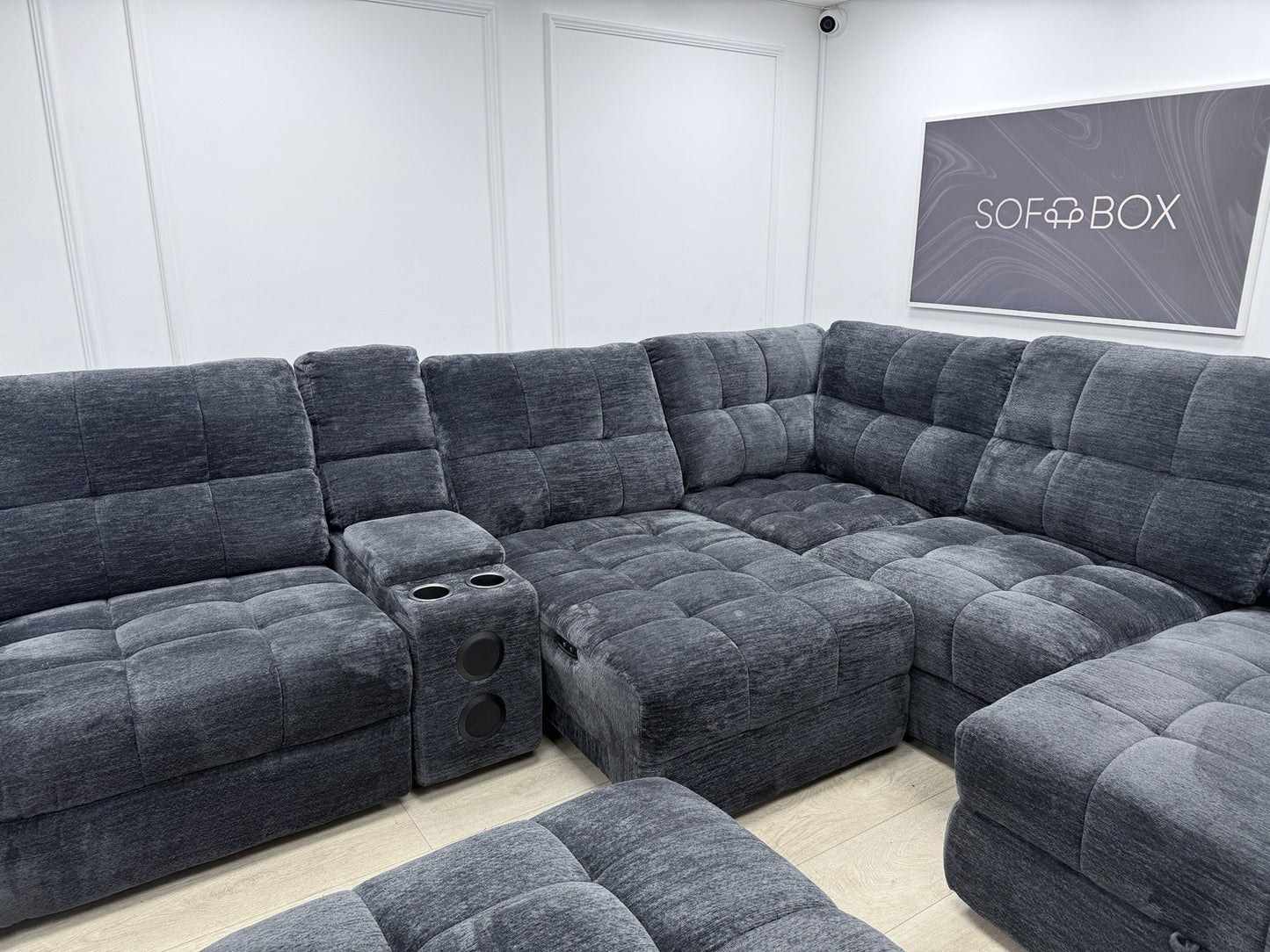 DFS Steller Power Recliner Slider Corner Sofa In Black Fabric