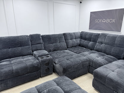 DFS Steller Power Recliner Slider Corner Sofa In Black Fabric