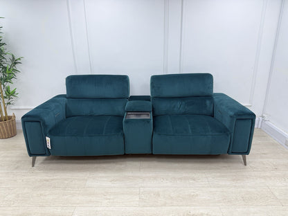 DFS Showcase 3 Seater Power Recliner Cinema Sofa In Teal Velvet Fabric