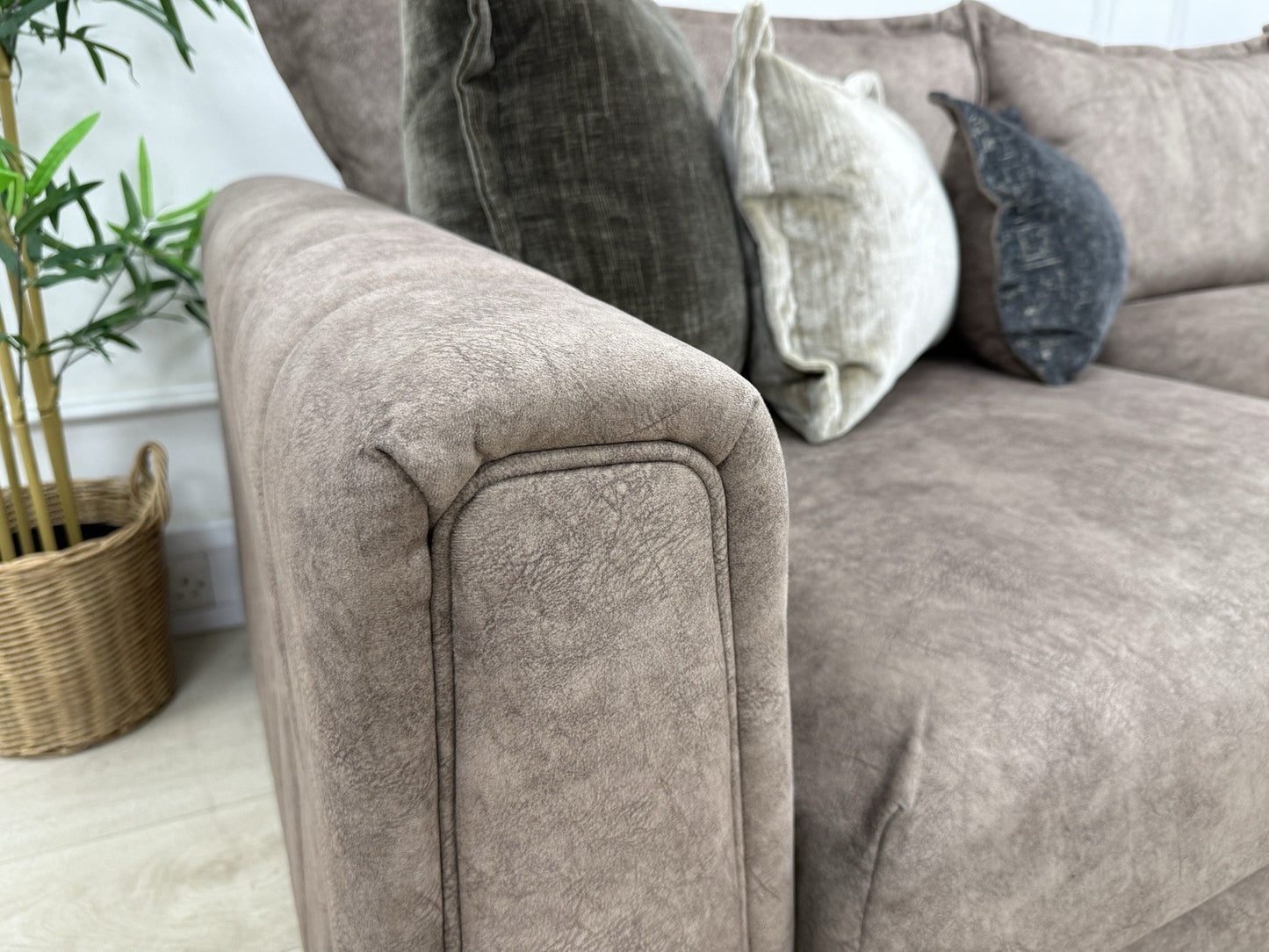 DFS Devine Left Hand Facing Corner Sofa In Self Piped Chocolate Combination