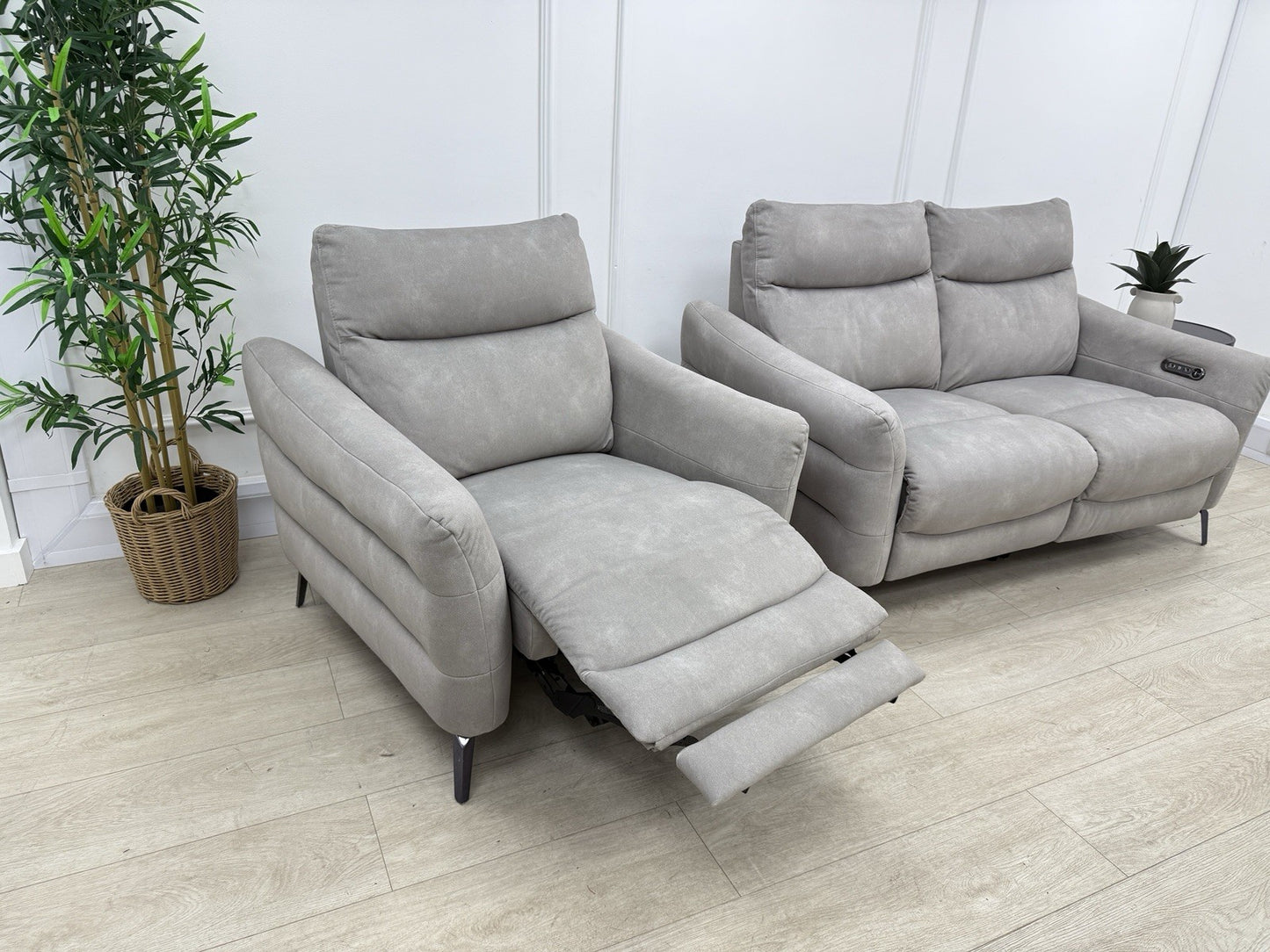 Sofology Renato Power Recliner 2 Seater Sofa & Chair Set In Stone Fabric