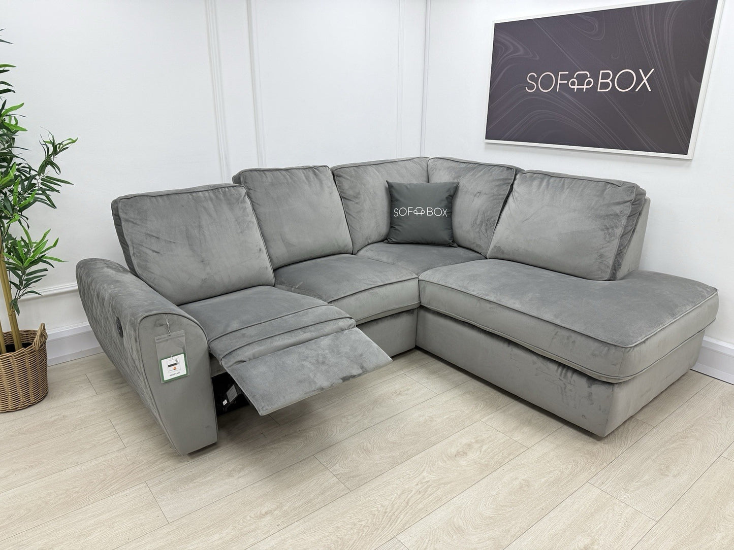 DFS Orka Velvet Power Recliner Corner Sofa In Grey