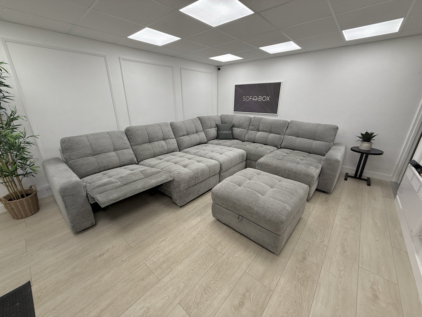 DFS Steller Corner Sofa & Footstool In Mist Grey