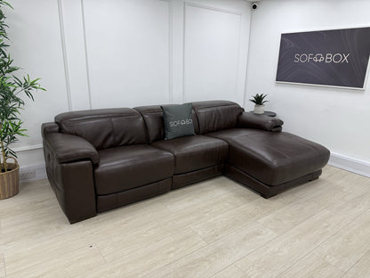 Sofology Laurence 3 Seater Recliner Chaise Sofa In Mahogany Brown Leather