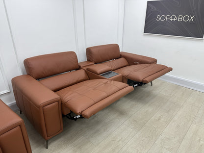 DFS Showcase 3 Seater Sofa With Smart Console & Armchair In Cinnamon Leather