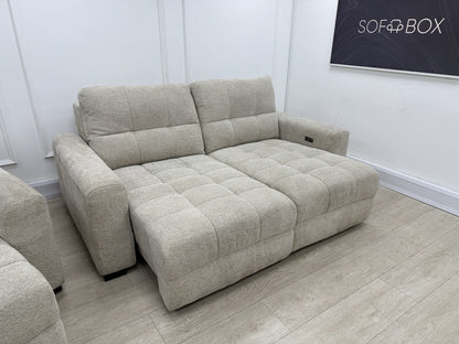 DFS Una Power Slider 3 Seater Sofa & Chair Set In Roma Oyster Fabric