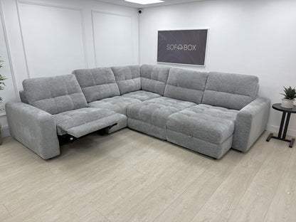 DFS Steller Power Recliner Slider Corner Sofa In Mist Grey Fabric