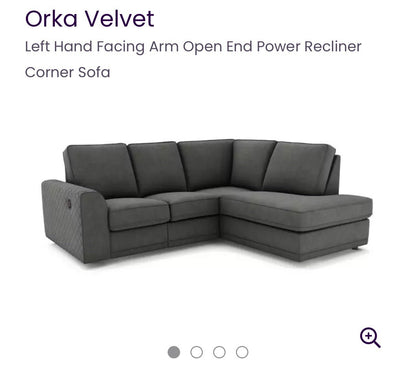 DFS Orka Velvet Power Recliner Corner Sofa In Grey