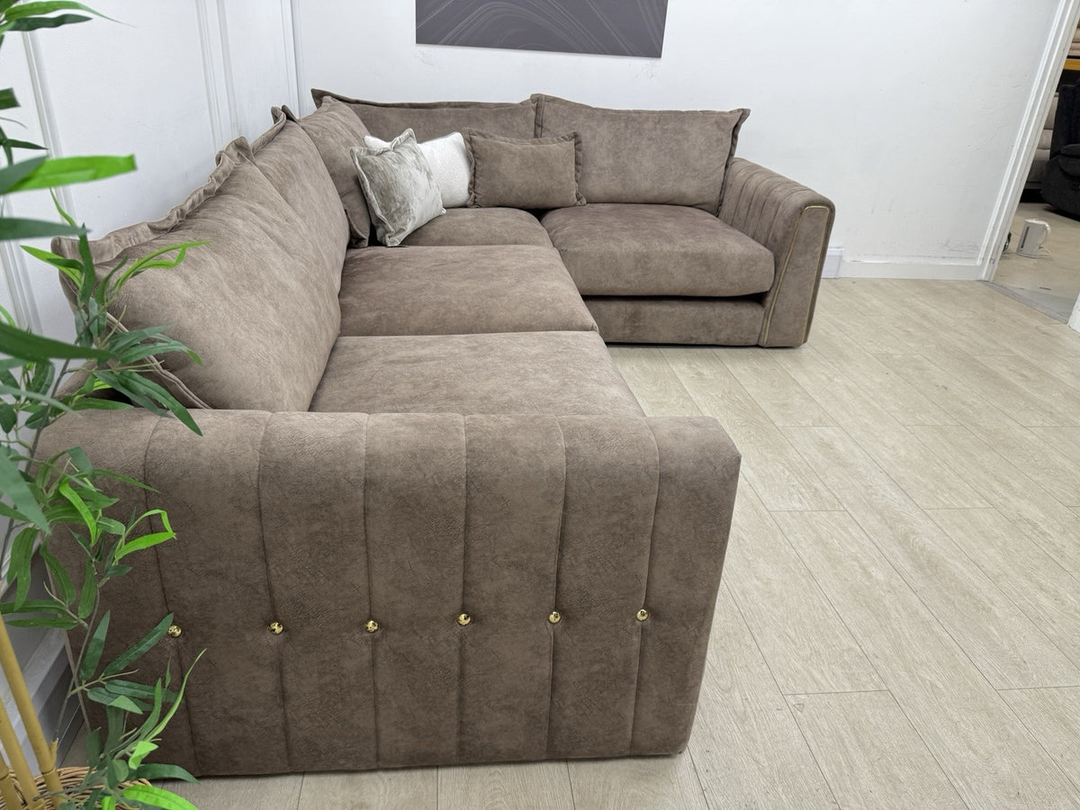 DFS Devine Corner Sofa In Chocolate Fabric