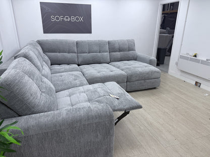 DFS Steller Power Recliner Slider Corner Sofa In Mist Grey Fabric