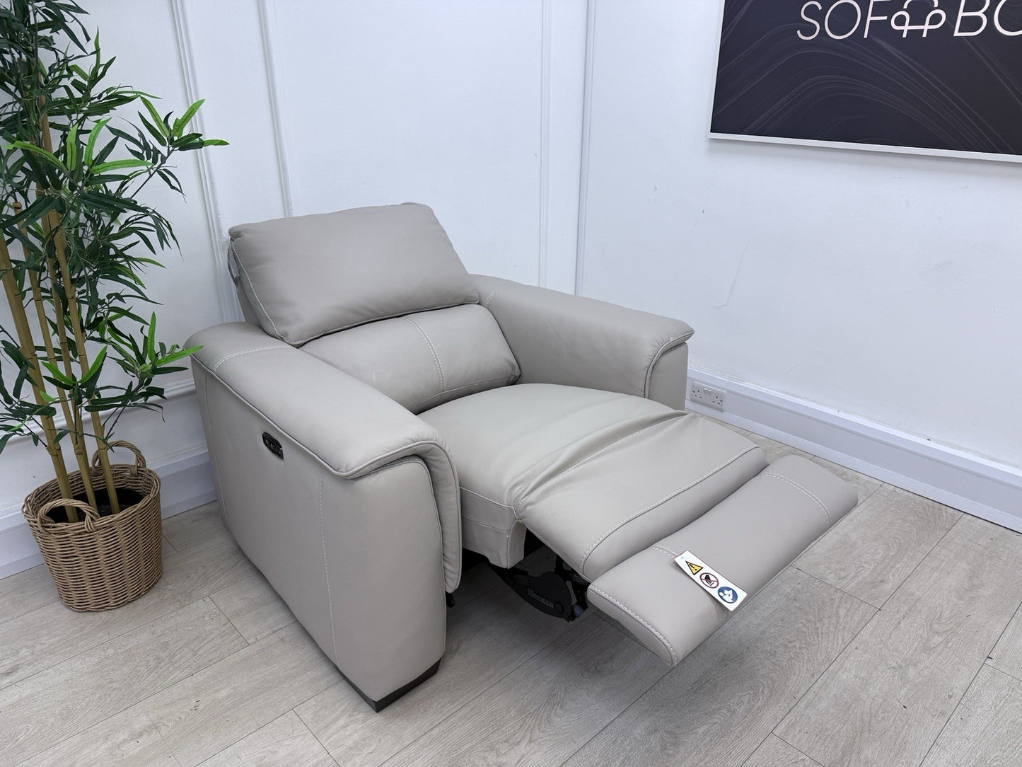 DFS Arwen Leather Power Recliner Chair In Oatmeal Borelli Leather