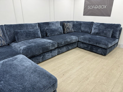 Sofology Bellagio Large U Shape Sofa In Luxury Deep Pile Chenille Denim Fabric
