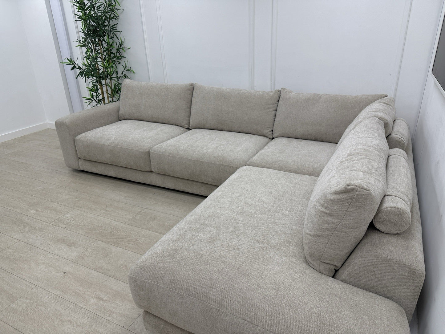Sofology Amalfi Corner Sofa In Cosy Chenille Stone Fabric