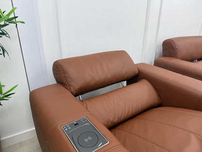 DFS Showcase 3 Seater Sofa With Smart Console & Armchair In Cinnamon Leather